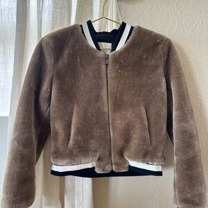 Joie Brown Faux Fur Jacket with Black Trim